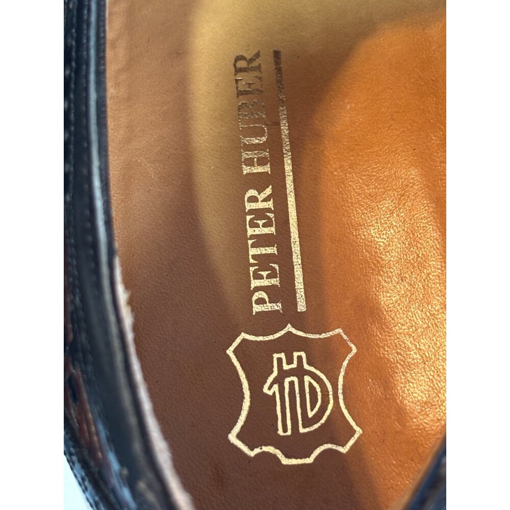 Peter Huber Italian Leather Oxford Shoes Black  Brown Woven Cap Toe Men Size 7.5 - Picture 12 of 14